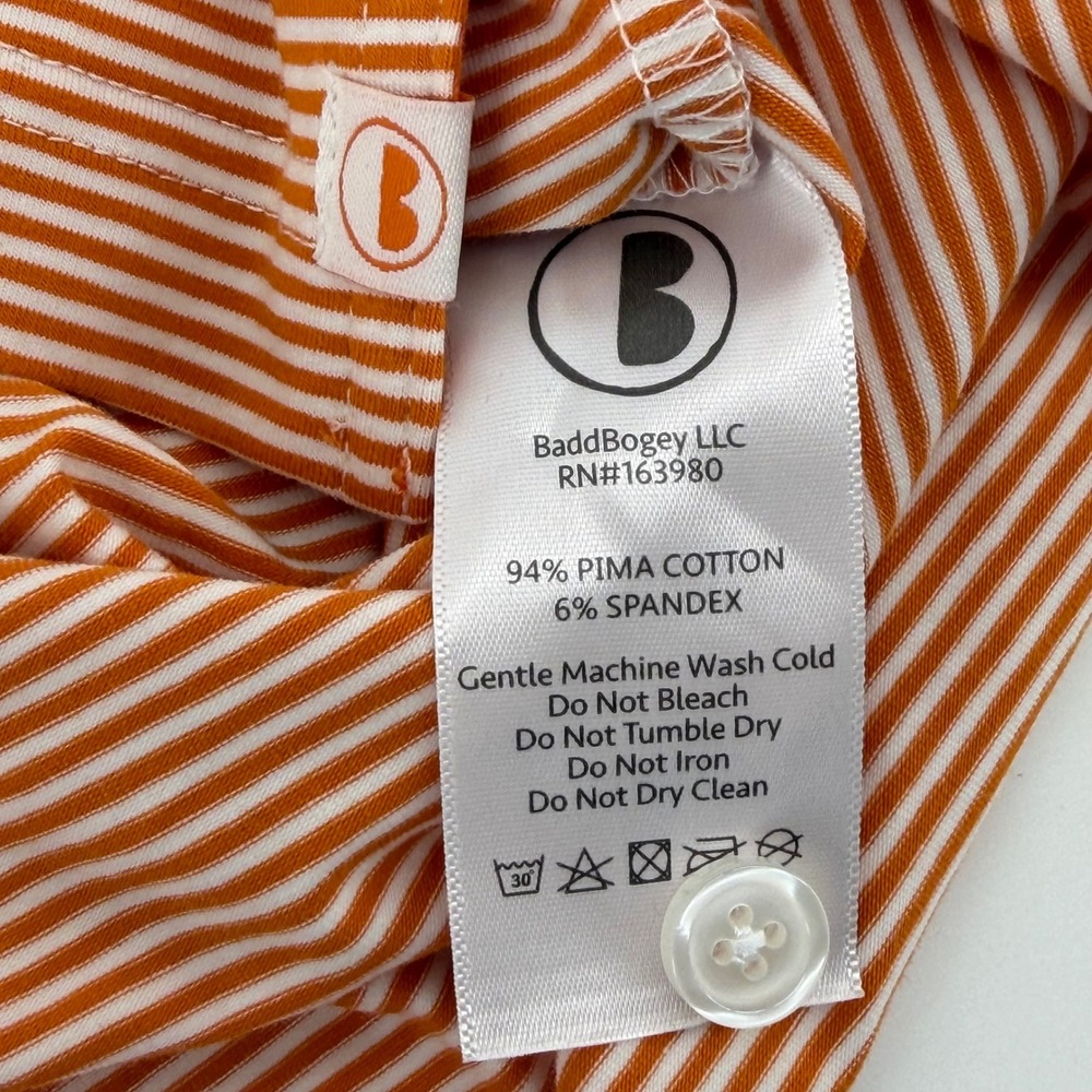 Badd‎ Bogey Marmalade Stripe Polo Shirt Men Small Orange White Pima Cotton NWT - Picture 7 of 8